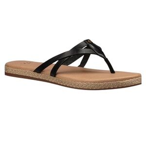 Ugg Black Leather Straps And Jute Flip Flop Sandals